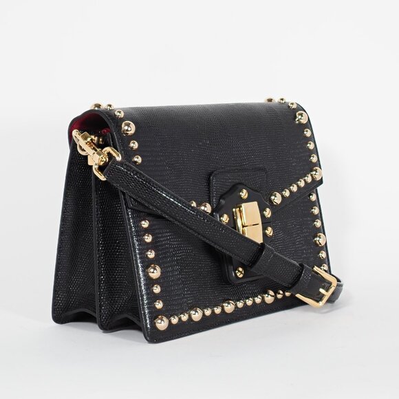 Dolce & Gabbana Black Medium Lucia Shoulder Bag Gold Studded Leather - Picture 8 of 16